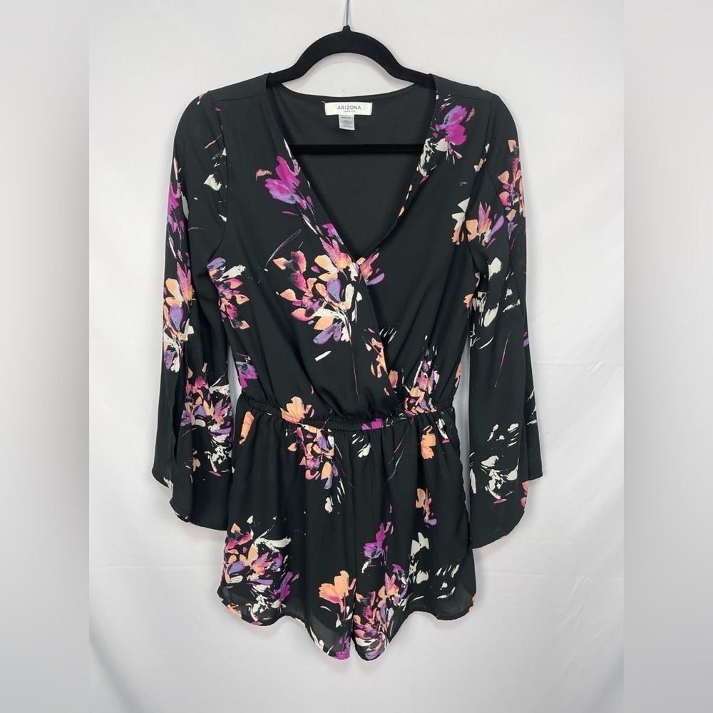 Arizona Jean company black and floral long sleeve romper women’s size medium